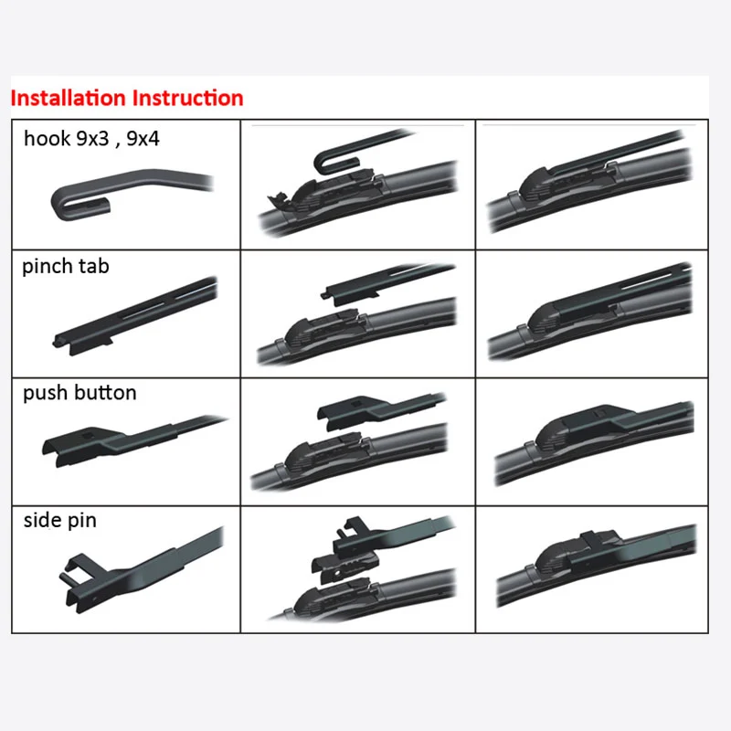 Bosoko Front Hybrid Wiper Blades with Multi-Adapters T190 Detail