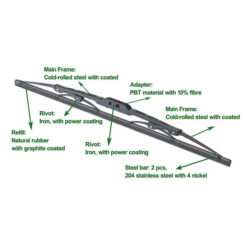 Bosoko T550 Front Frame Wiper Blades with J-hook Adapters Detail